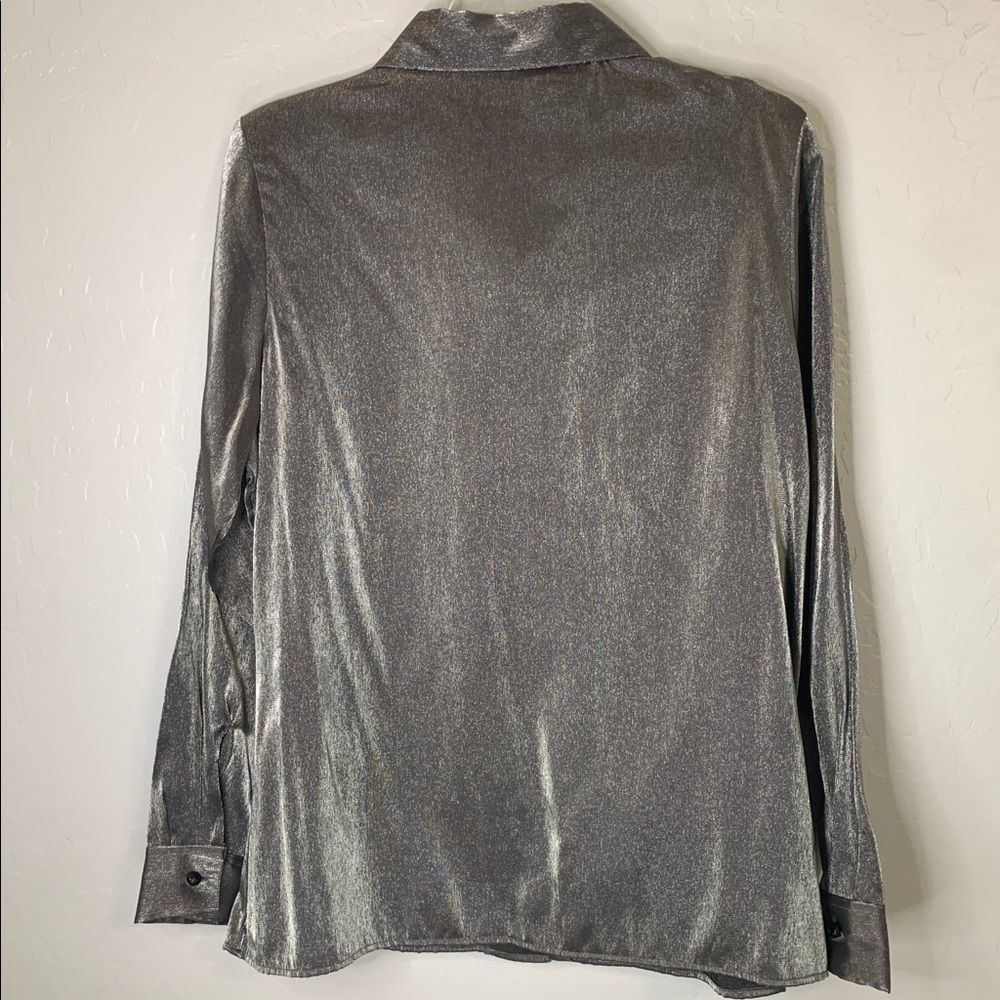Halston Long Sleeve Button Down Metallic Blouse - image 8
